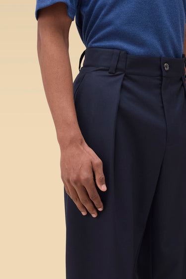 Premium Navy Dobby Viscose Pleated Trousers