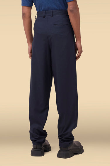 Premium Navy Dobby Viscose Pleated Trousers