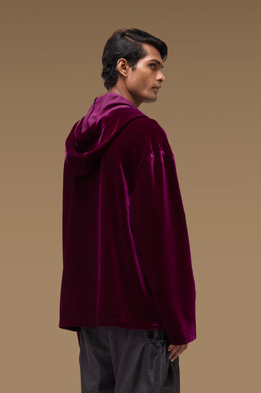 Premium Velvet Hooded Jacket in Deep Purple