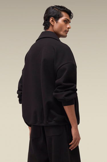 Premium Snap Collar Sweatshirt in Black