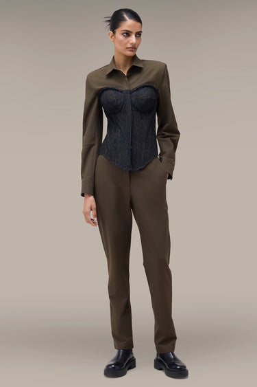Premium Khaki and Black Lace Corset Shirt