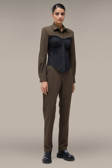 Premium Khaki and Black Lace Corset Shirt