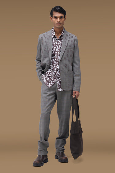 Premium Textured Check Tailored Jacket in Grey