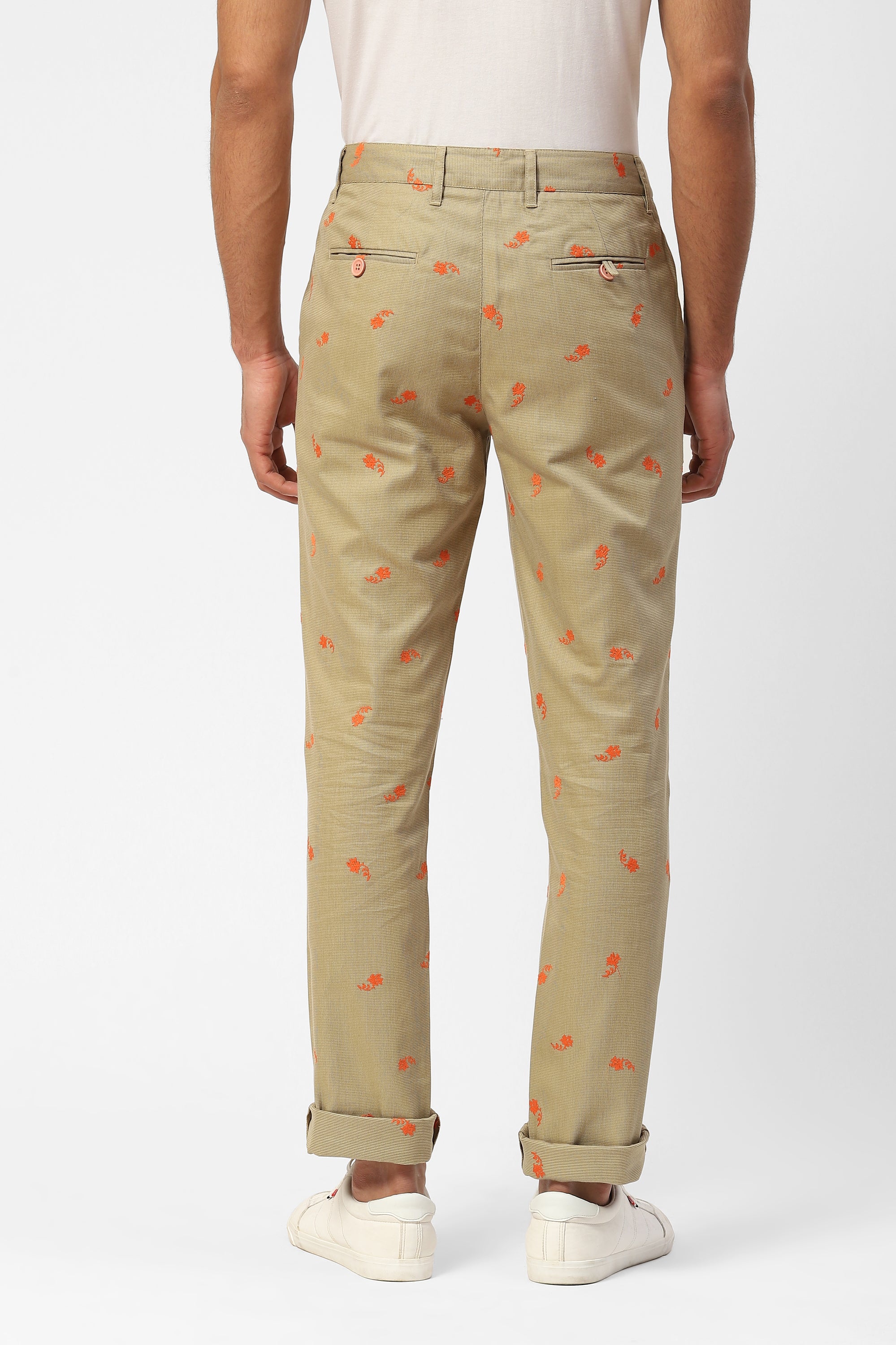 Olive Green Mens Trousers With Contrasting Embroidery