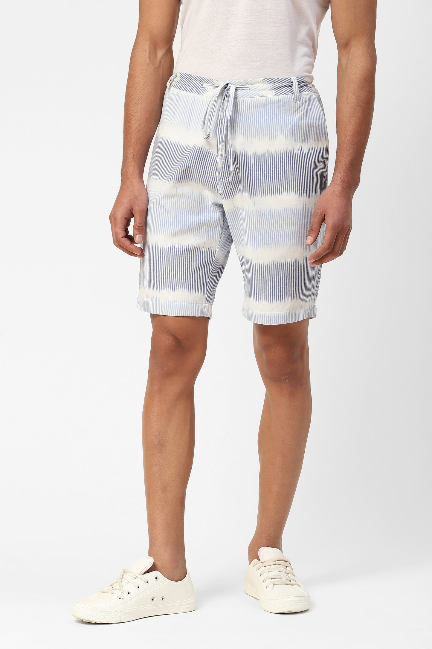 Blue Mens Shorts With Striped Ombre Print