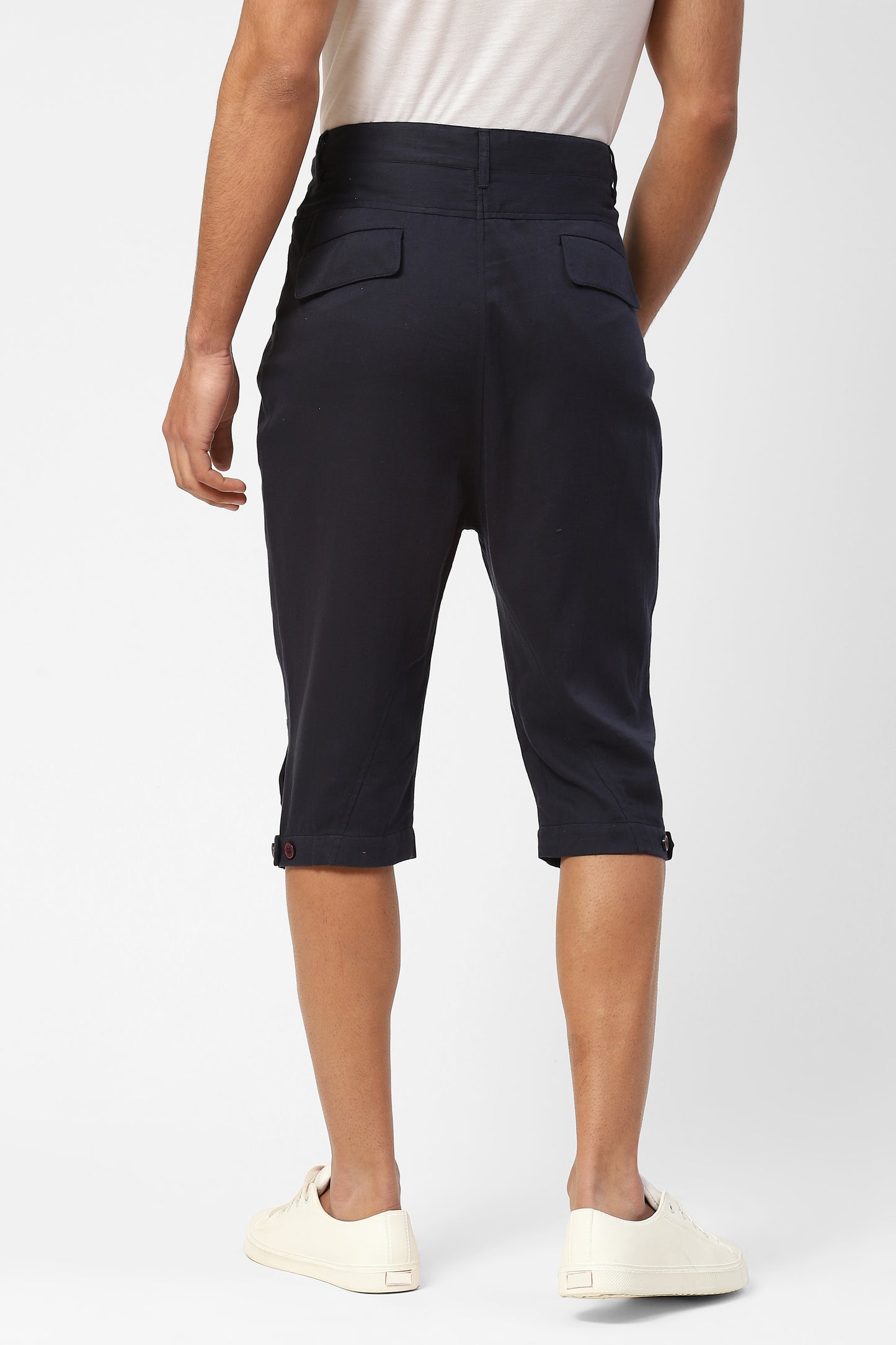 Navy Blue Cotton Capri Shorts For Men