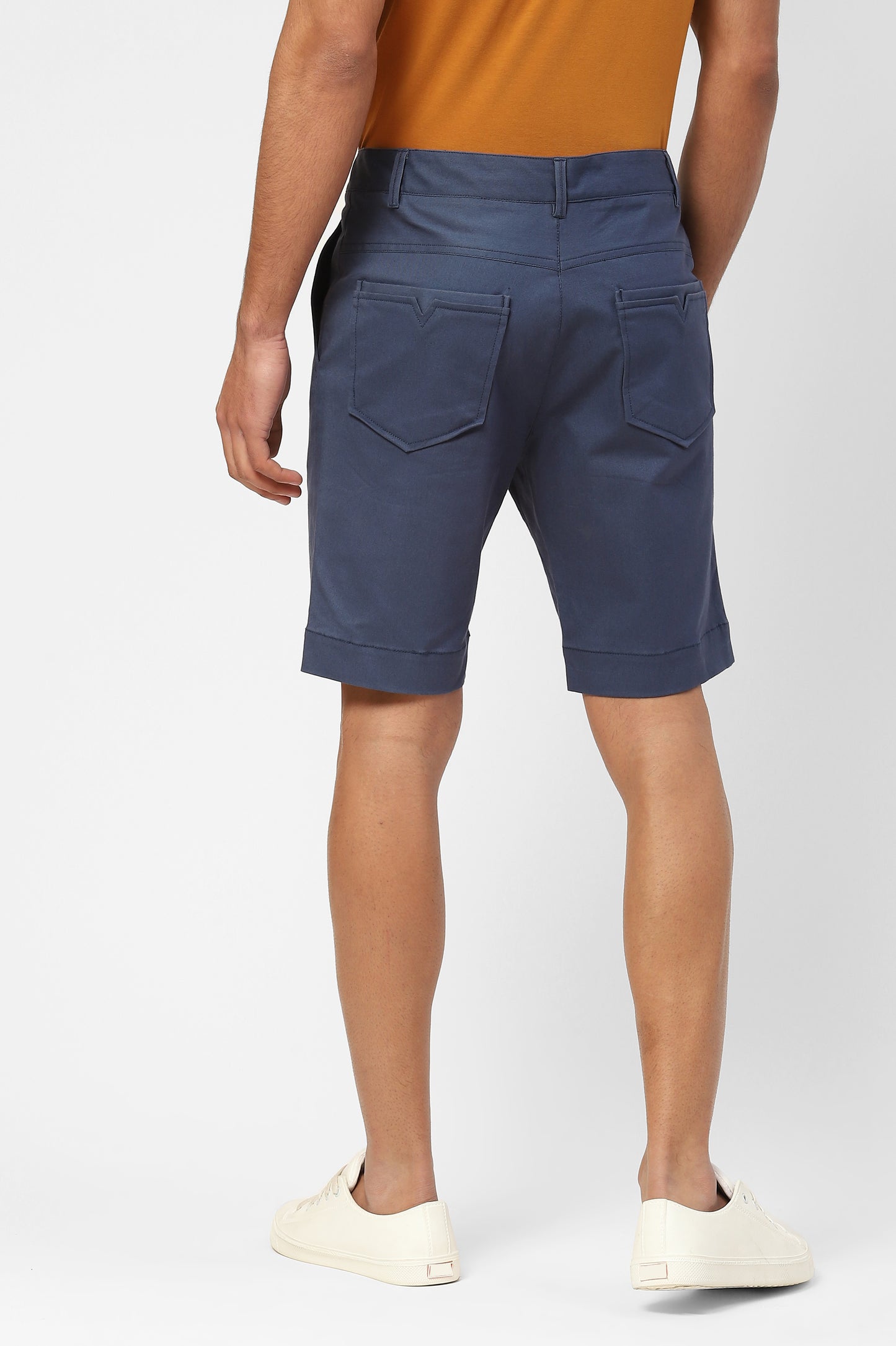 Mens Navy Blue Cotton Shorts With Back Pockets