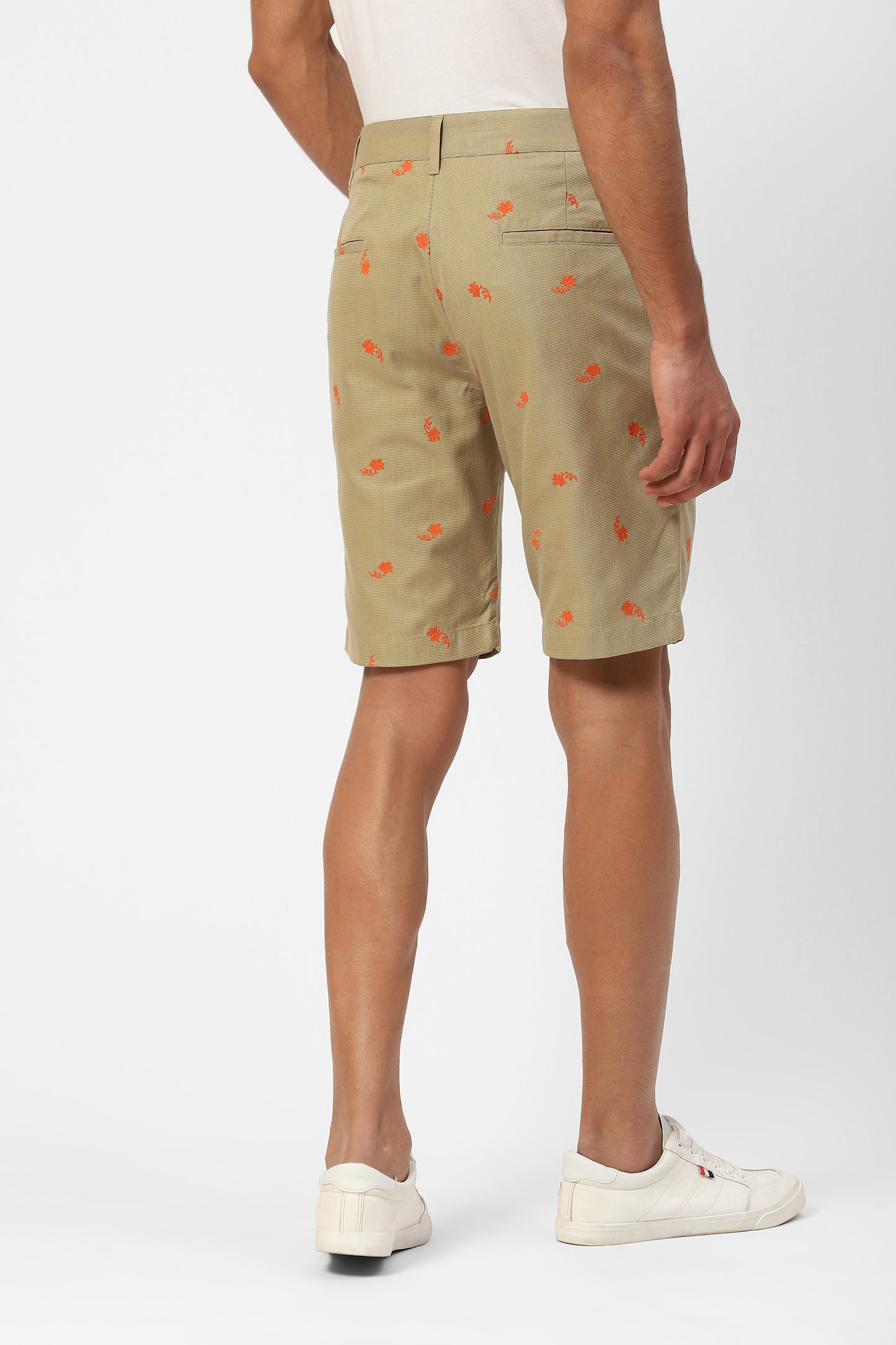 Olive Green Mens Shorts With Contrasting Embroidery