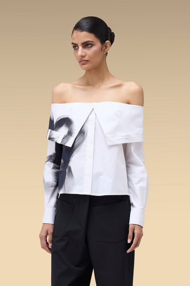 Premium Printed Off-Shoulder Top - Giza Cotton Poplin