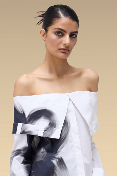 Premium Printed Off-Shoulder Top - Giza Cotton Poplin