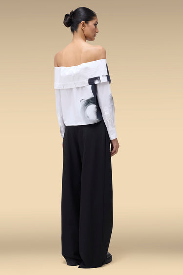Premium Printed Off-Shoulder Top - Giza Cotton Poplin