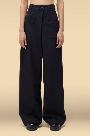 Premium Black Poly Viscose Wide Leg Trousers
