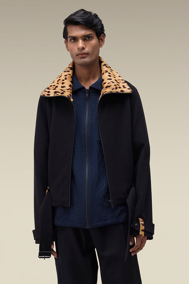 Premium Leopard Collar Jacket in Black