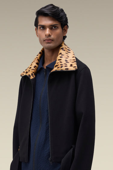 Premium Leopard Collar Jacket in Black