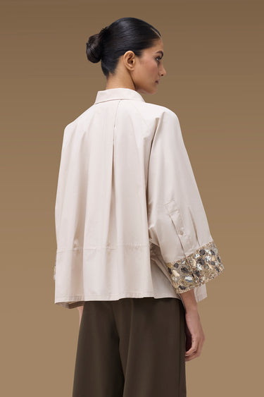 Premium Fawn Cotton Lycra Embellished Oversize Shirt