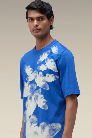 Men's Cobalt Blue Floral Print T-Shirt