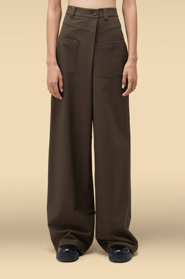 Premium Khaki Poly Viscose Wide Leg Trousers