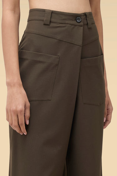 Premium Khaki Poly Viscose Wide Leg Trousers