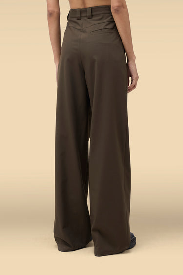 Premium Khaki Poly Viscose Wide Leg Trousers
