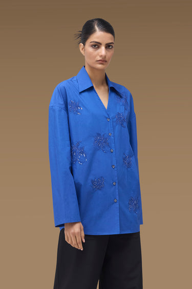 Premium Sequin Floral Relaxed Shirt - Cotton Poplin