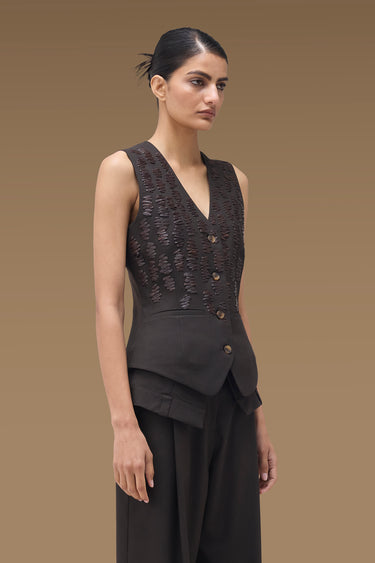 Women's Brown Tailored Waistcoat