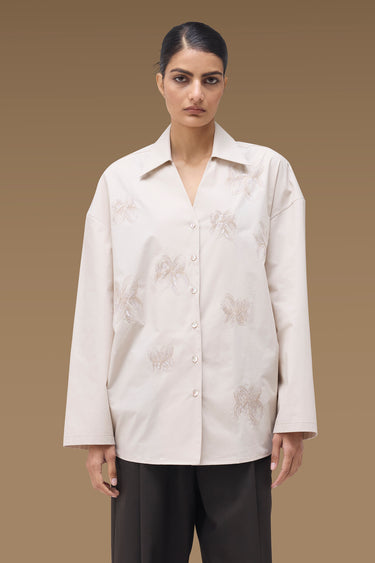 Premium Sequin Floral Relaxed Shirt - Cotton Poplin