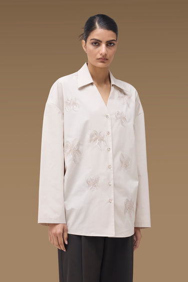 Premium Sequin Floral Relaxed Shirt - Cotton Poplin