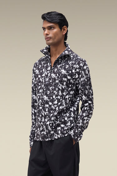 Premium Printed Half-Zip Sweatshirt in Black