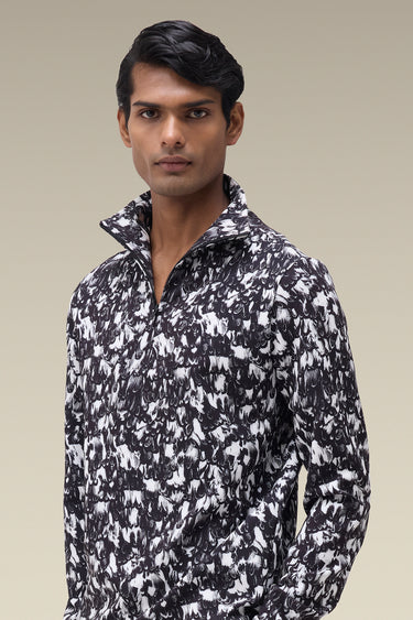 Premium Printed Half-Zip Sweatshirt in Black