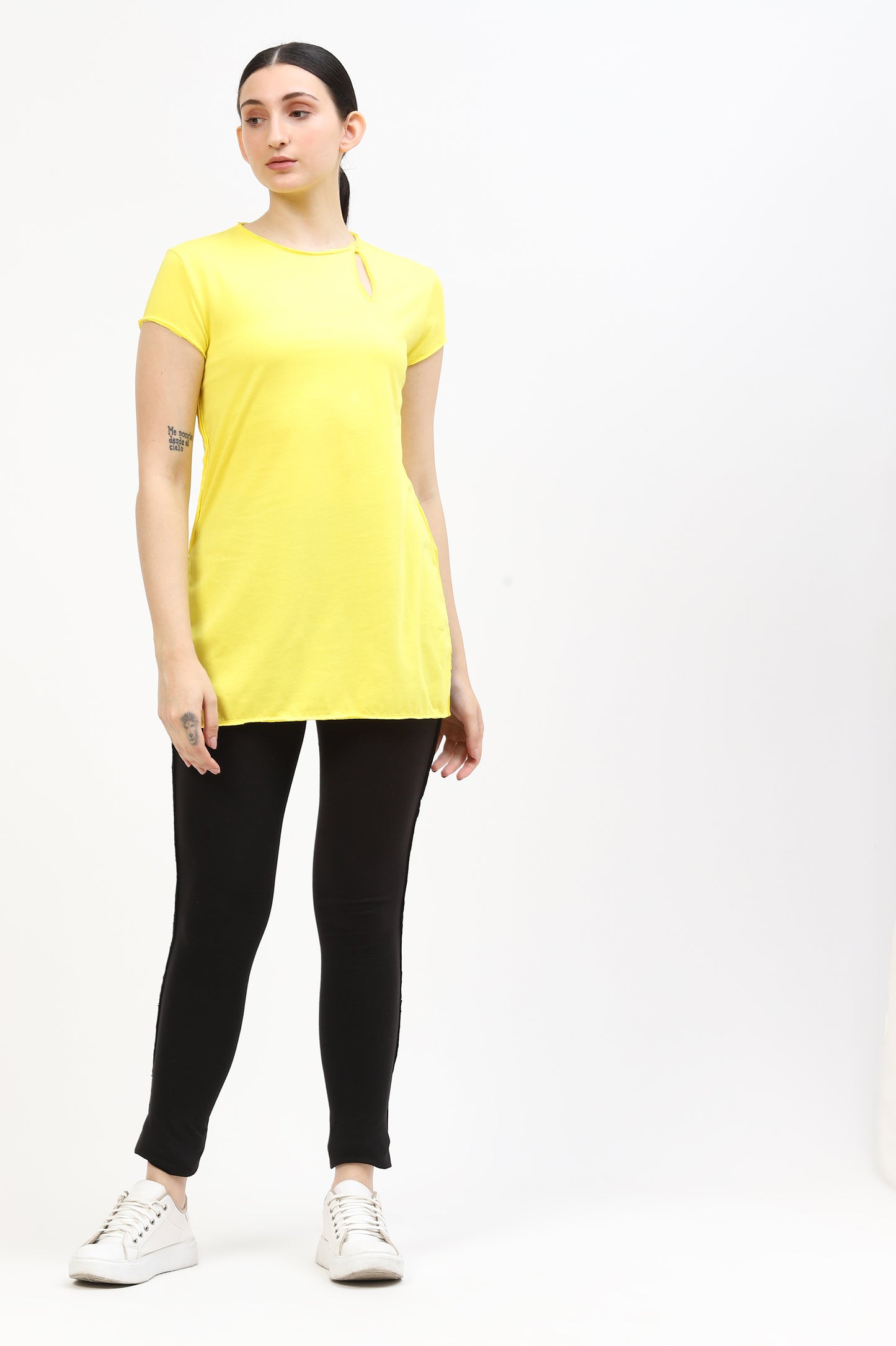 Yellow Jersey Womens Kurta For Woman With Asymmetric Slit Detail