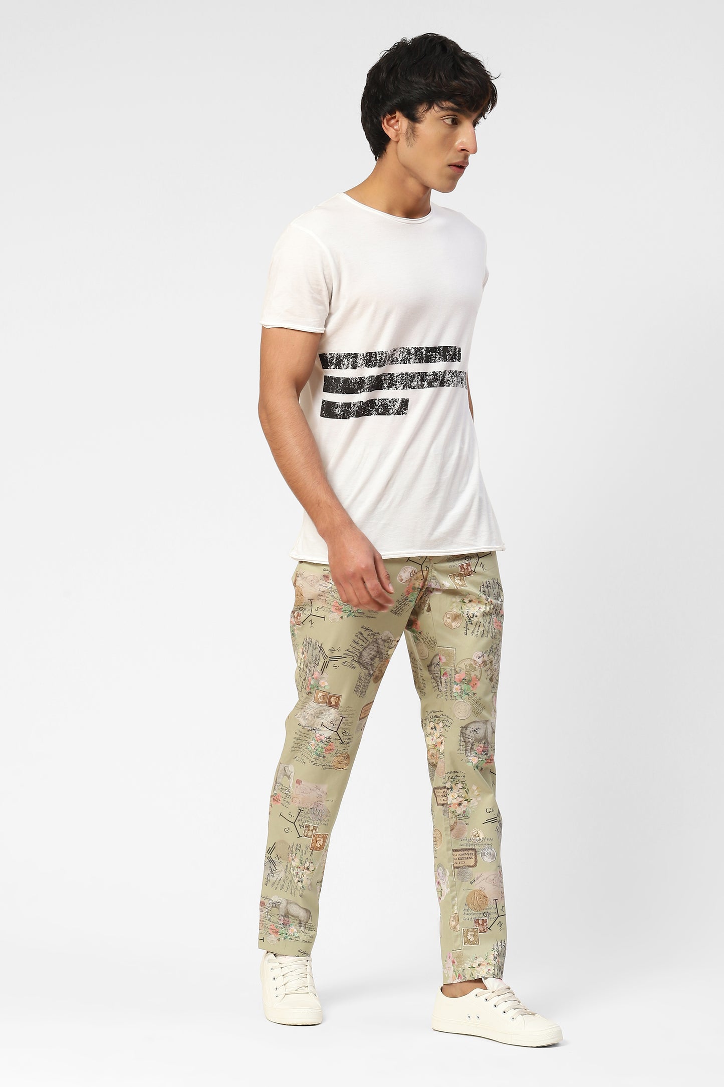 Multiclored Cotton Trousers For Men With Stamp Inspired Print