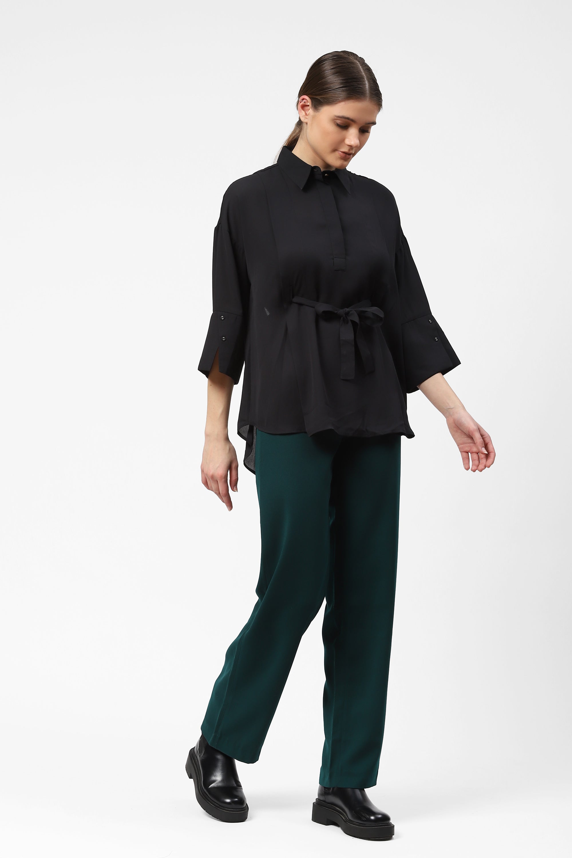 Oversized Georgette Womens Top With Waist Tie Detail