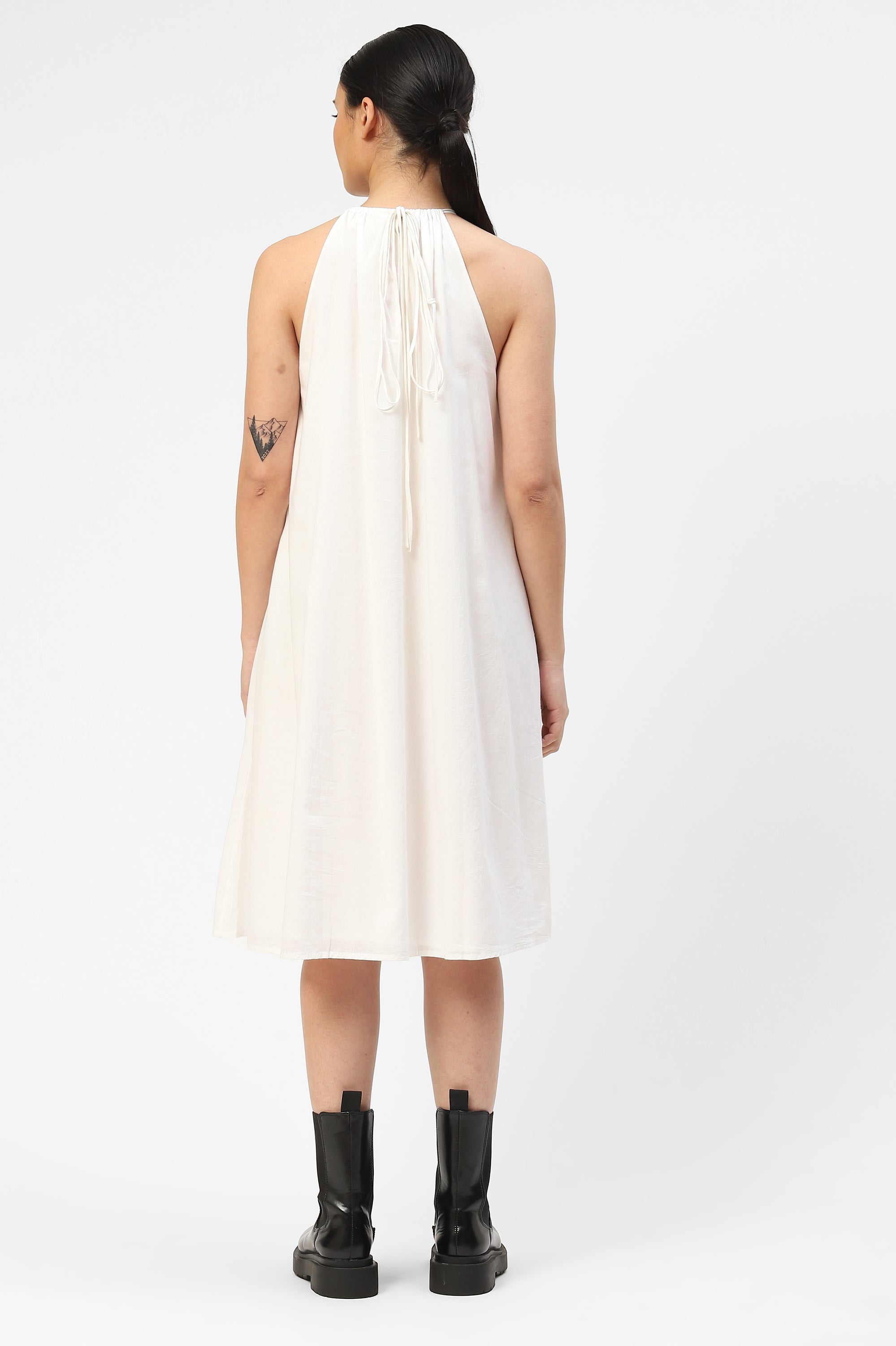 White Cotton Womens Dress With Hoops Detail