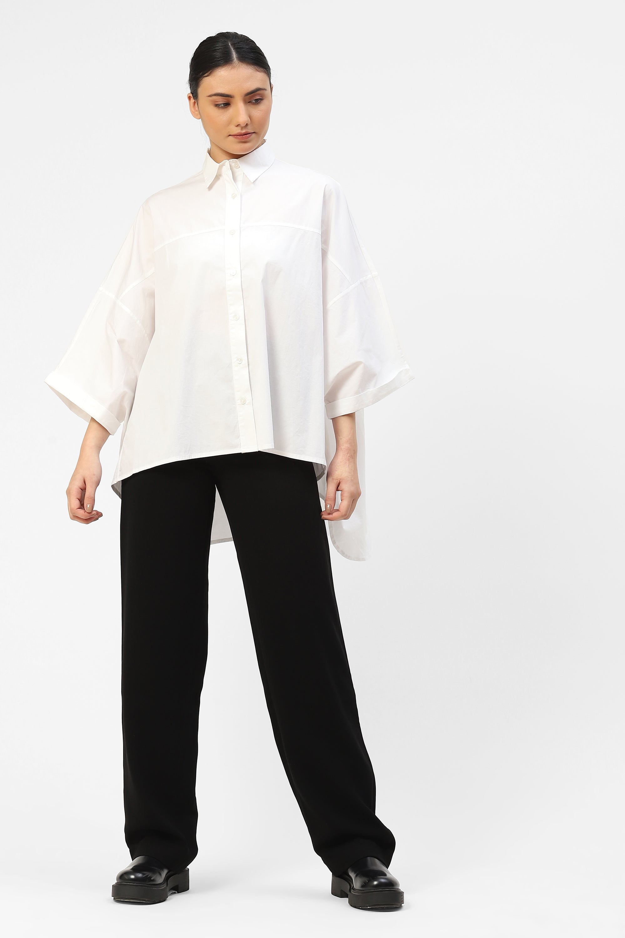 White Oversized Cotton Top For Women