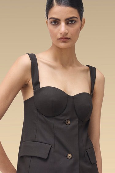 Premium Chocolate Brown Dobby Viscose Corset Top