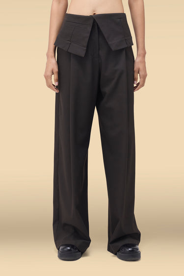 Premium Foldover Waist Wide Leg Trouser - Dobby Viscose