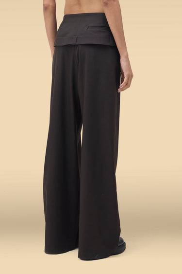 Premium Foldover Waist Wide Leg Trouser - Dobby Viscose