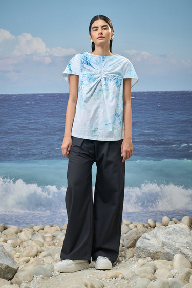 Relaxed-Fit Top in Premium Cotton Poplin with Watercolour Print