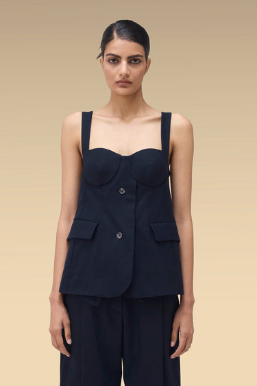 Premium Navy Dobby Viscose Corset Top