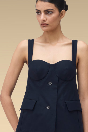 Premium Navy Dobby Viscose Corset Top