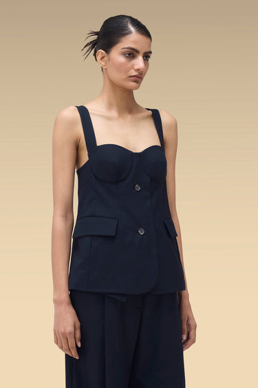 Premium Navy Dobby Viscose Corset Top