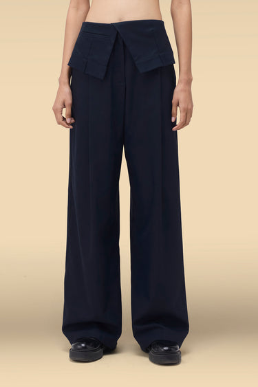 Premium Foldover Waist Wide Leg Trouser - Dobby Viscose