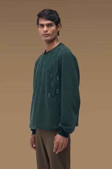 Premium Thread Detail Sweatshirt in Midnight Green