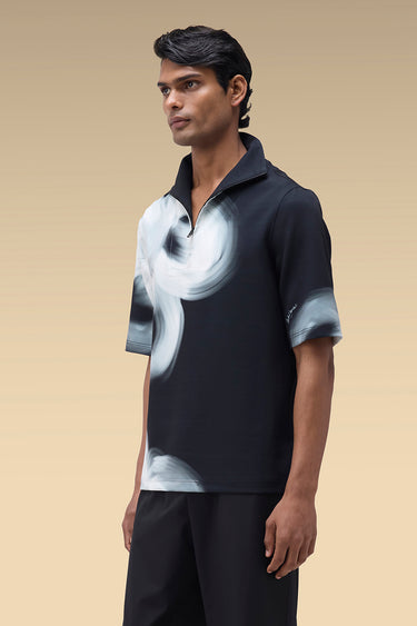Premium Black Brushstroke Print Interlock Scuba T-Shirt