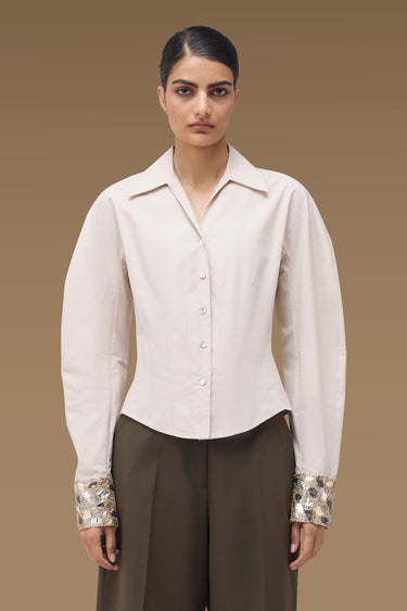 Premium Wax Paper Viscose Nylon Embellished Shirt