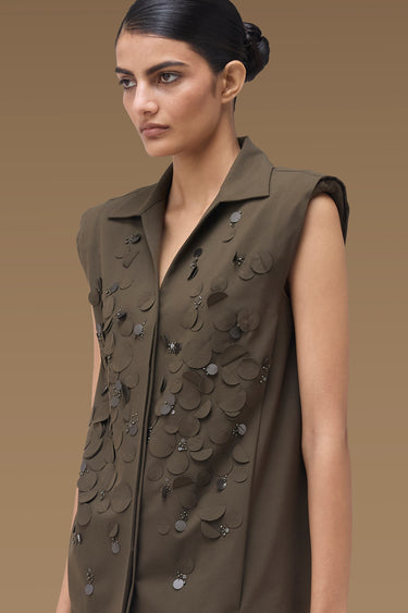 Premium Disc Applique Sleeveless Top - Poly Viscose