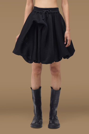 Premium Black Poly Mesh Bubble Hem Skirt