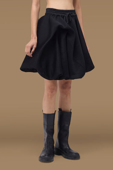 Premium Black Poly Mesh Bubble Hem Skirt