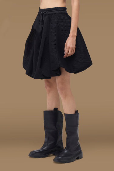 Premium Black Poly Mesh Bubble Hem Skirt