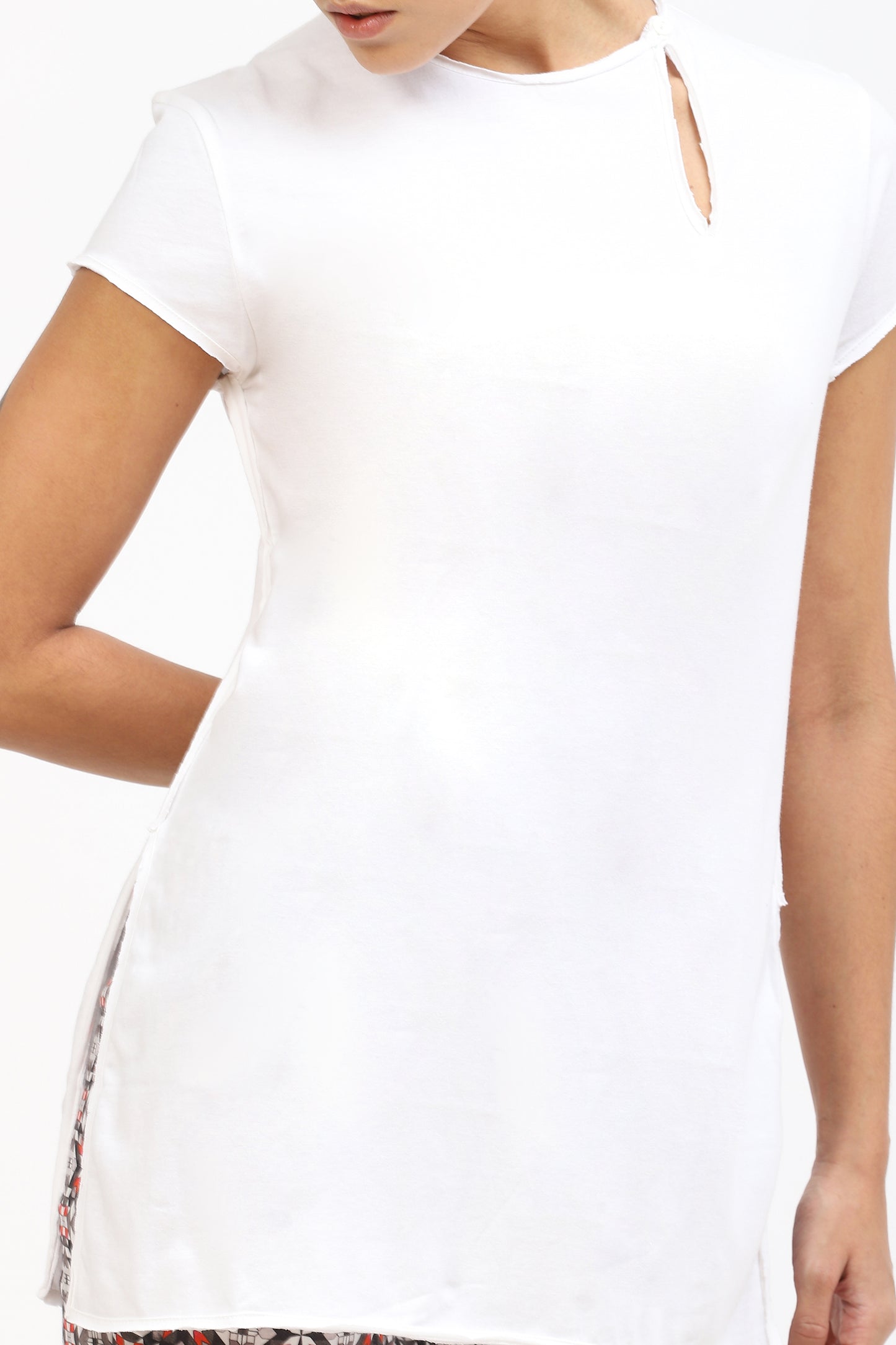White Cotton Jersey Womens Kurta For Woman With Asymmetric Slit Detail